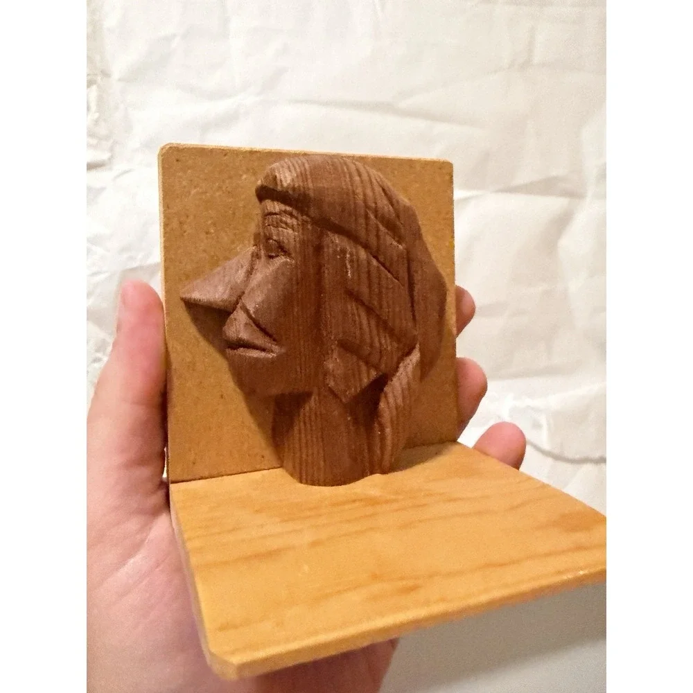 Hand carved Wood Bookshelf Stopper Head